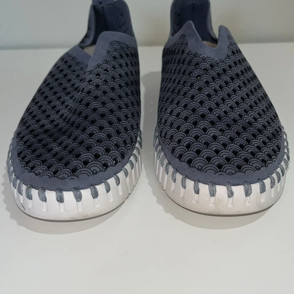 Ilse Jacobsen Tulip Slip On Flats Womens 37 Navy Blue Laser Cut Scallop Comfort